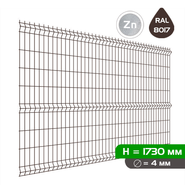 Панель 3D ограждения MEDIUM 1.73х2.5, d4, RAL 8017 (коричневая)