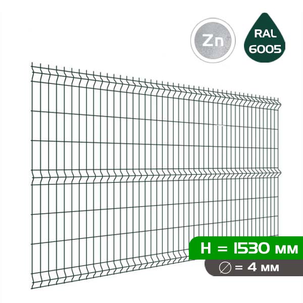 Панель 3D ограждения MEDIUM 1.53х2.5, d4, RAL 6005 (зеленая)