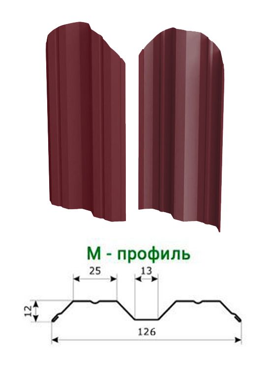 Металлический штакетник М-образный, двухсторон. Н-2.0м, красный (RAL 3005) Металлический штакетник М-образный, двухсторон. Н-2.0м, красный (RAL 3005)